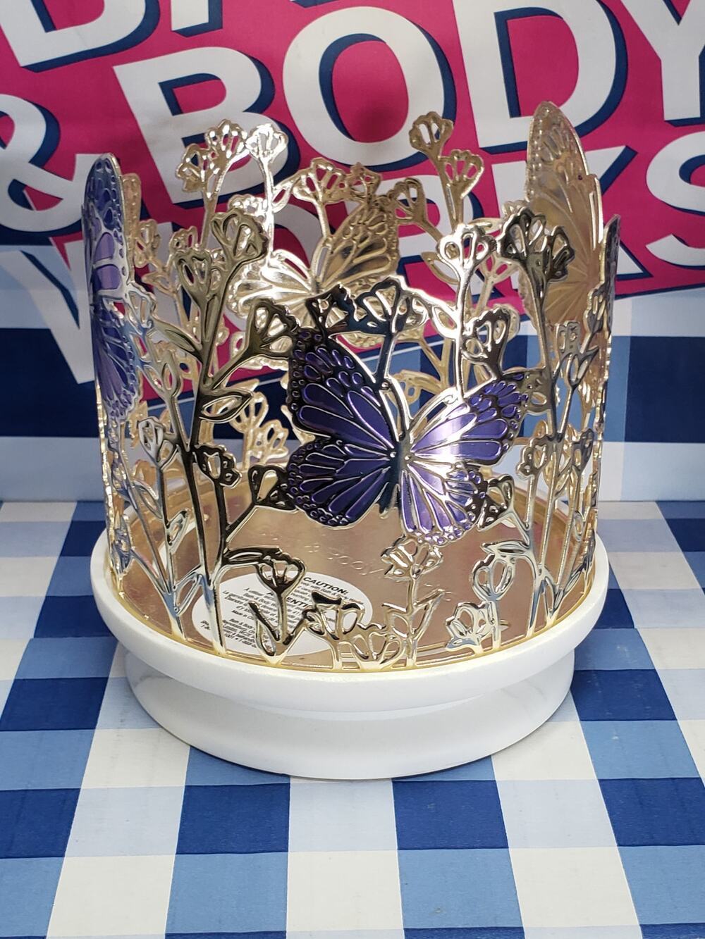 BBW Gold / Purple Butterfly w. Marble Base 3 Wick Candle Holder Home Decor - Picture 1 of 3